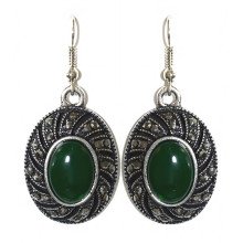 Сережки Fashion Jewelry Під крапельне срібло Камені: зелений агат та гематит Довжина: 47 мм Ширина: 21 мм