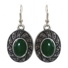 Сережки Fashion Jewelry Під крапельне срібло Камені: зелений агат та гематит Довжина: 47 мм Ширина: 21 мм