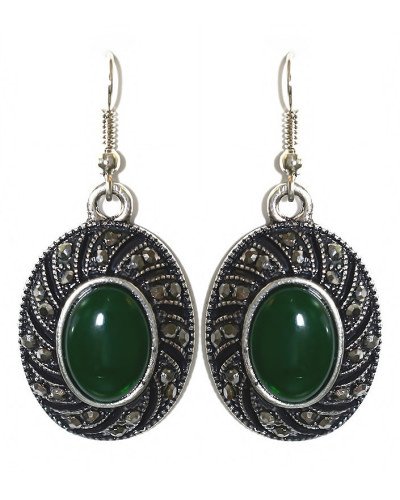 Сережки Fashion Jewelry Під крапельне срібло Камені: зелений агат та гематит Довжина: 47 мм Ширина: 21 мм