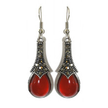 Сережки Fashion Jewelry Під крапельне срібло Камені: бордовий агат та гематит Довжина: 52 мм Ширина: 14 мм