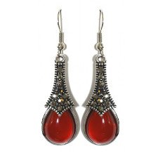 Сережки Fashion Jewelry Під крапельне срібло Камені: бордовий агат та гематит Довжина: 52 мм Ширина: 14 мм