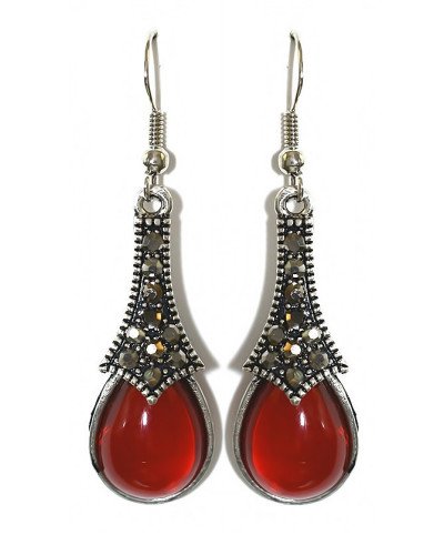 Сережки Fashion Jewelry Під крапельне срібло Камені: бордовий агат та гематит Довжина: 52 мм Ширина: 14 мм