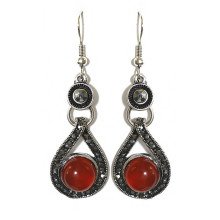 Сережки Fashion Jewelry Під крапельне срібло Камені: бордовий агат та гематит Довжина: 53 мм Ширина: 17 мм