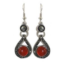 Сережки Fashion Jewelry Під крапельне срібло Камені: бордовий агат та гематит Довжина: 53 мм Ширина: 17 мм