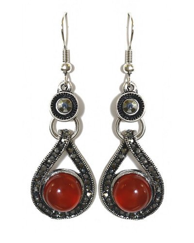 Сережки Fashion Jewelry Під крапельне срібло Камені: бордовий агат та гематит Довжина: 53 мм Ширина: 17 мм