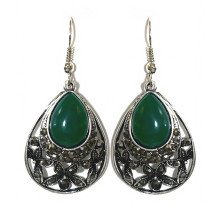 Сережки Fashion Jewelry Під крапельне срібло Камені: зелений агат та гематит Довжина: 48 мм Ширина: 22 мм