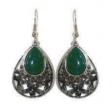 Сережки Fashion Jewelry Під крапельне срібло Камені: зелений агат та гематит Довжина: 48 мм Ширина: 22 мм