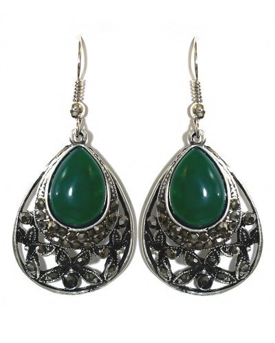 Сережки Fashion Jewelry Під крапельне срібло Камені: зелений агат та гематит Довжина: 48 мм Ширина: 22 мм