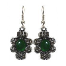 Сережки Fashion Jewelry Під крапельне срібло Камені: зелений агат та гематит Довжина: 44 мм Ширина: 18 мм