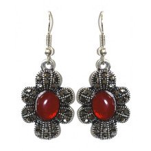 Сережки Fashion Jewelry Під крапельне срібло Камені: бордовий агат та гематит Довжина: 44 мм Ширина: 18 мм
