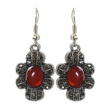 Сережки Fashion Jewelry Під крапельне срібло Камені: бордовий агат та гематит Довжина: 44 мм Ширина: 18 мм