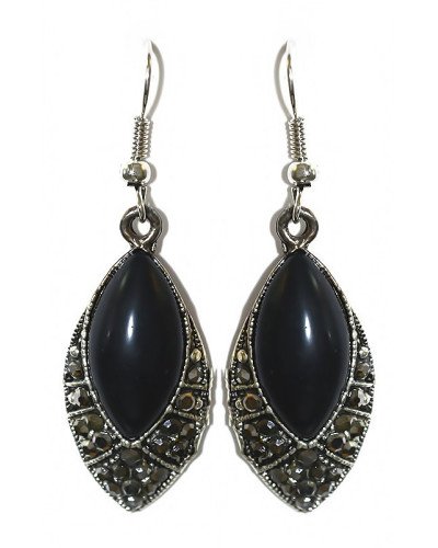 Сережки Fashion Jewelry Під крапельне срібло Камені: чорний агат та гематит Довжина: 49 мм Ширина: 15 мм
