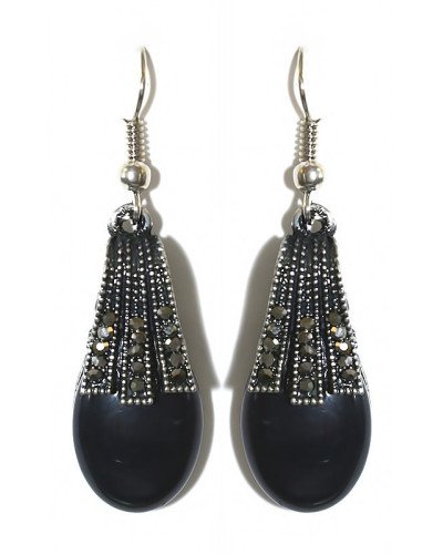 Сережки Fashion Jewelry Під крапельне срібло Камені: чорний агат та гематит Довжина: 45 мм Ширина: 13 мм