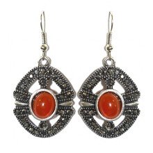 Сережки Fashion Jewelry Під крапельне срібло Камені: помаранчевий агат та гематит Довжина: 49 мм Ширина: 23 мм