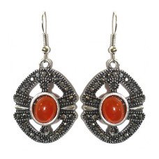 Сережки Fashion Jewelry Під крапельне срібло Камені: помаранчевий агат та гематит Довжина: 49 мм Ширина: 23 мм