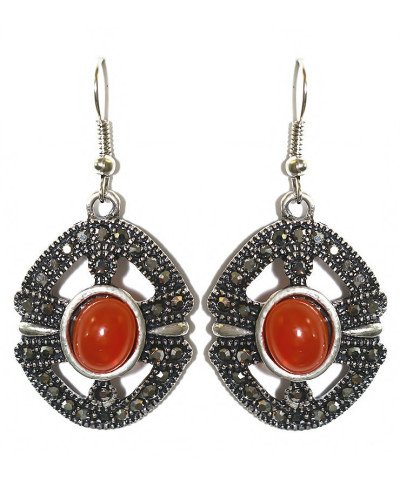Сережки Fashion Jewelry Під крапельне срібло Камені: помаранчевий агат та гематит Довжина: 49 мм Ширина: 23 мм