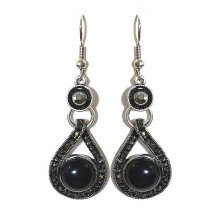 Сережки Fashion Jewelry Під крапельне срібло Камені: чорний агат та гематит Довжина: 53 мм Ширина: 17 мм