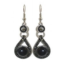 Сережки Fashion Jewelry Під крапельне срібло Камені: чорний агат та гематит Довжина: 53 мм Ширина: 17 мм