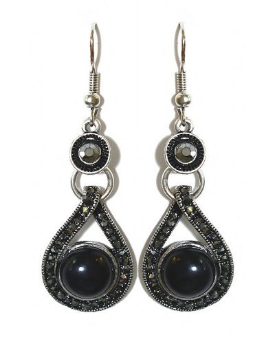 Сережки Fashion Jewelry Під крапельне срібло Камені: чорний агат та гематит Довжина: 53 мм Ширина: 17 мм