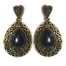 Сережки-гвоздики Fashion Jewelry Чорнена позолота Камені: чорний агат та гематит Довжина: 4 см Ширина: 22 мм