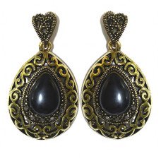 Сережки-гвоздики Fashion Jewelry Чорнена позолота Камені: чорний агат та гематит Довжина: 4 см Ширина: 22 мм