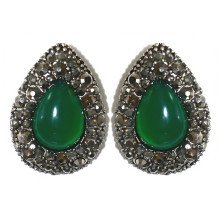 Сережки-гвоздики Fashion Jewelry Під крапельне срібло Камені: зелений агат та гематит Довжина: 26 мм Ширина: 19 мм
