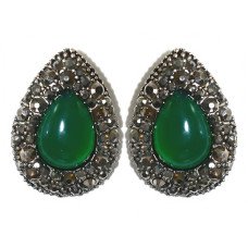 Сережки-гвоздики Fashion Jewelry Під крапельне срібло Камені: зелений агат та гематит Довжина: 26 мм Ширина: 19 мм