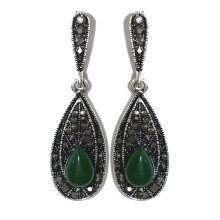 Сережки-гвоздики Fashion Jewelry Під крапельне срібло Камені: зелений агат та гематит Довжина: 45 мм Ширина: 14 мм