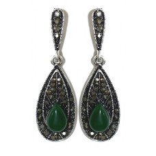 Сережки-гвоздики Fashion Jewelry Під крапельне срібло Камені: зелений агат та гематит Довжина: 45 мм Ширина: 14 мм