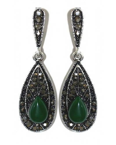 Сережки-гвоздики Fashion Jewelry Під крапельне срібло Камені: зелений агат та гематит Довжина: 45 мм Ширина: 14 мм
