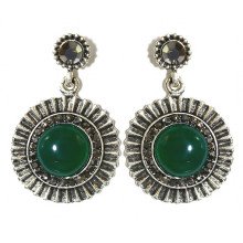 Сережки-гвоздики Fashion Jewelry Під крапельне срібло Камені: зелений агат та гематит Довжина: 38 мм Ширина: 24 мм