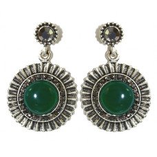 Сережки-гвоздики Fashion Jewelry Під крапельне срібло Камені: зелений агат та гематит Довжина: 38 мм Ширина: 24 мм