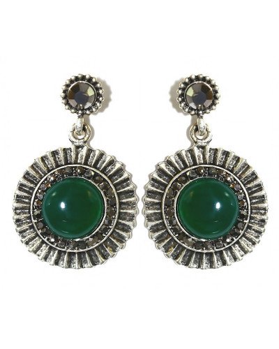 Сережки-гвоздики Fashion Jewelry Під крапельне срібло Камені: зелений агат та гематит Довжина: 38 мм Ширина: 24 мм