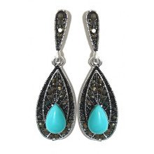 Сережки Fashion Jewelry Під крапельне срібло Камені: бірюзовий агат та гематит Довжина: 46 мм Ширина: 14 мм