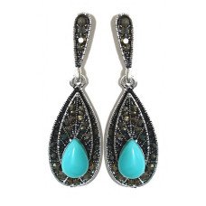 Сережки Fashion Jewelry Під крапельне срібло Камені: бірюзовий агат та гематит Довжина: 46 мм Ширина: 14 мм