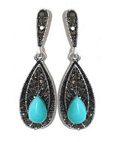 Сережки Fashion Jewelry Під крапельне срібло Камені: бірюзовий агат та гематит Довжина: 46 мм Ширина: 14 мм