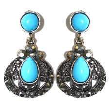 Сережки Fashion Jewelry Під крапельне срібло Камені: бірюзовий агат та гематит Довжина: 4 см Ширина: 23 мм