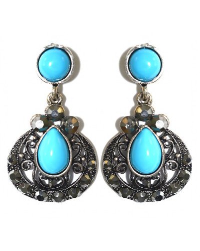 Сережки Fashion Jewelry Під крапельне срібло Камені: бірюзовий агат та гематит Довжина: 4 см Ширина: 23 мм
