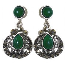 Сережки Fashion Jewelry Під крапельне срібло Камені: зелений агат та гематит Довжина: 4 см Ширина: 23 мм