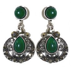 Сережки Fashion Jewelry Під крапельне срібло Камені: зелений агат та гематит Довжина: 4 см Ширина: 23 мм