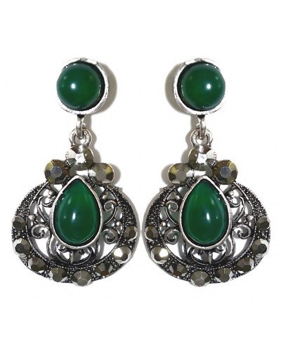 Сережки Fashion Jewelry Під крапельне срібло Камені: зелений агат та гематит Довжина: 4 см Ширина: 23 мм