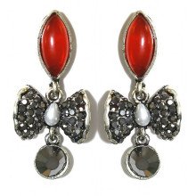 Сережки Fashion Jewelry Під крапельне срібло Камені: бордовий агат та гематит Довжина: 42 мм Ширина: 19 мм