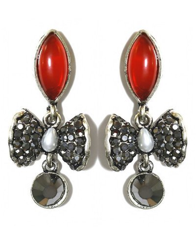 Сережки Fashion Jewelry Під крапельне срібло Камені: бордовий агат та гематит Довжина: 42 мм Ширина: 19 мм