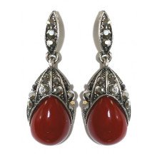 Сережки Fashion Jewelry Під крапельне срібло Камені: бордовий агат та гематит Довжина: 4 см Ширина: 15 мм