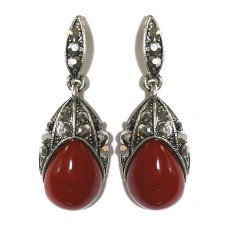 Сережки Fashion Jewelry Під крапельне срібло Камені: бордовий агат та гематит Довжина: 4 см Ширина: 15 мм