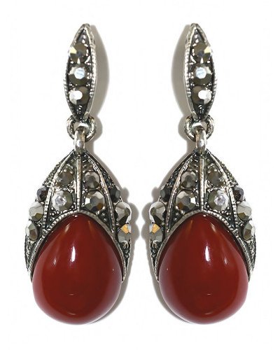 Сережки Fashion Jewelry Під крапельне срібло Камені: бордовий агат та гематит Довжина: 4 см Ширина: 15 мм