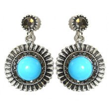 Сережки Fashion Jewelry Під крапельне срібло Камені: бірюзовий агат та гематит Довжина: 38 мм Ширина: 25 мм
