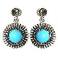 Сережки Fashion Jewelry Під крапельне срібло Камені: бірюзовий агат та гематит Довжина: 38 мм Ширина: 25 мм