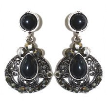 Сережки Fashion Jewelry Під крапельне срібло Камені: чорний агат та гематит Довжина: 4 см Ширина: 24 мм
