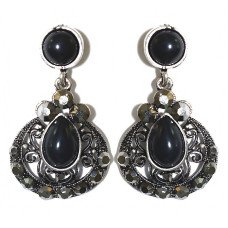 Сережки Fashion Jewelry Під крапельне срібло Камені: чорний агат та гематит Довжина: 4 см Ширина: 24 мм